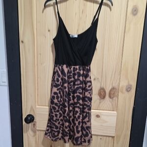 Leopard Print Midi Dress with Black Top